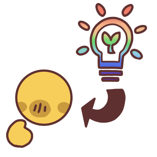 An emoji-yellow person pointing to themselves with an arrow pointing from a rainbow PD symbol to them.
